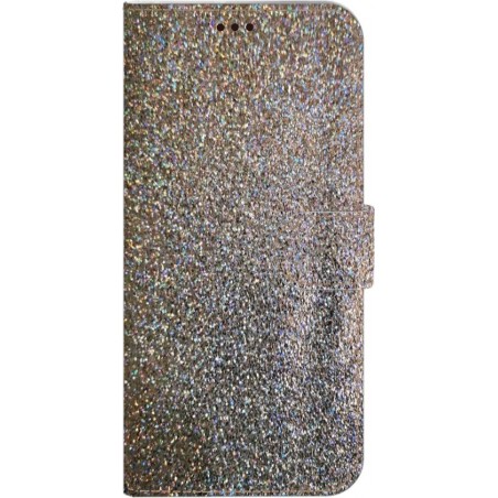 Bol-Made-NL Handmade Echt Leer Book Case Voor Samsung Galaxy S8 zilver leder met glitters.