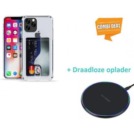 iPhone 11 Pro Shock case met pashouder met draadloze oplader