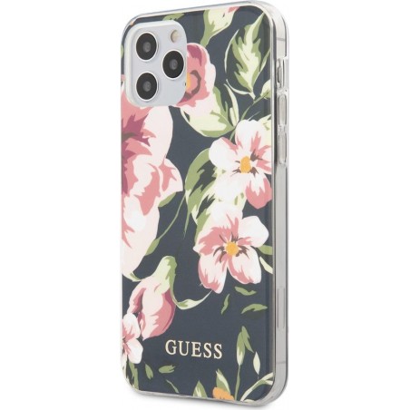 Guess Apple iPhone 12 Pro Max Navy Backcover hoesje - Flower TPU