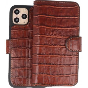 BAOHU Krokodil Handmade Leer Telefoonhoesje Wallet Cases voor iPhone 11 Pro Bruin