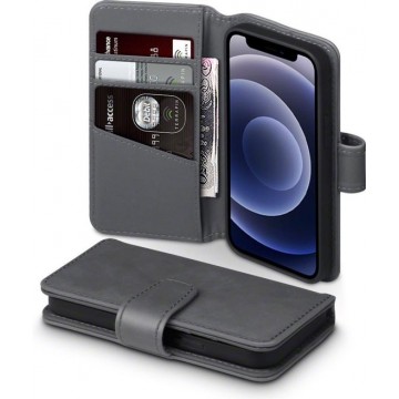 Qubits - luxe echt lederen wallet hoes - iPhone 12 Mini - Grijs
