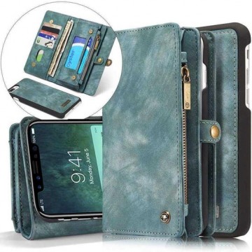 CaseMe Vintage Wallet Case Hoesje iPhone XS / X - Blauw