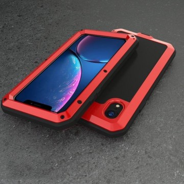 Waterdicht stofdicht schokbestendig aluminium + gehard glas + siliconen hoesje voor iPhone XR (rood)