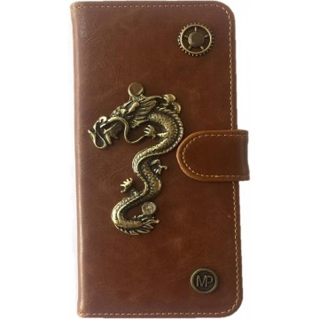 MP Case® PU Leder Mystiek design Bruin Hoesje voor Apple iPhone 7 / 8  (4.7) Draak Figuur book case wallet case
