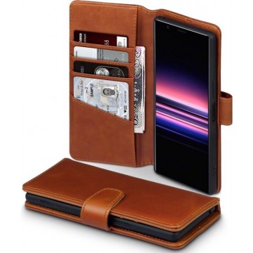 Sony Xperia 5 Bookcase hoesje - CaseBoutique - Effen Cognac - Leer