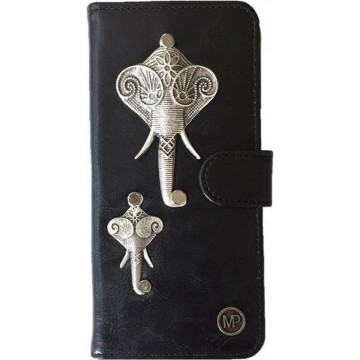 MP Case PU Leder Mystiek design Zwart Hoesje voor Apple iPhone 6/6s Olifant Bedel book case wallet case