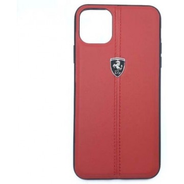 Ferrari Leren Backcover Hoesje iPhone 11 Pro Max - Rood