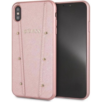 Guess Backcover hoesje Roze - Gouden studs - Leer - iPhone Xs Max - Siliconen rand
