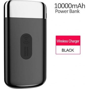 DrPhone PB1 - Smartphone Qi Draadloze Oplader + Power Bank 10000 mah - Powerbank Qi Lader met 2 USB poorten - Zwart