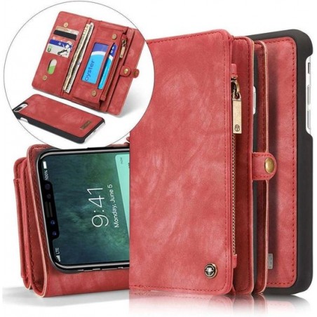CASEME Apple iPhone Xs Luxe Lederen Portemonnee Hoesje - met backcover (Rood)