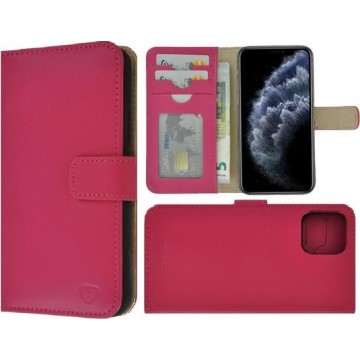 iPhone 11 Pro hoesje - Bookcase - Portemonnee Delux Echt leer Wallet case Pink