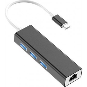 Let op type!! USB-C / Type-C naar Fast Ethernet RJ45 & 3 x USB 3.0 Adapter Converter HUB(Zwart)
