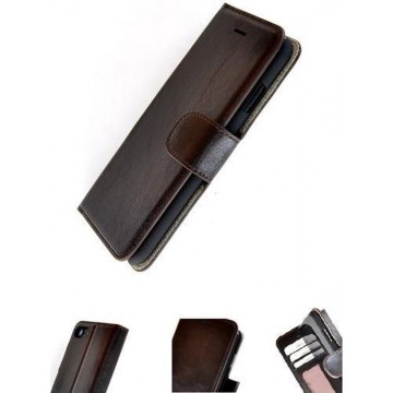 Echt Leder Donkerbruin Wallet Bookcase Pearlycase® Hoesje voor Apple iPhone 7 Plus