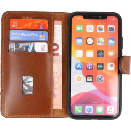 Bestcases Handmade Leer Booktype Telefoonhoesje voor iPhone 11 Bruin