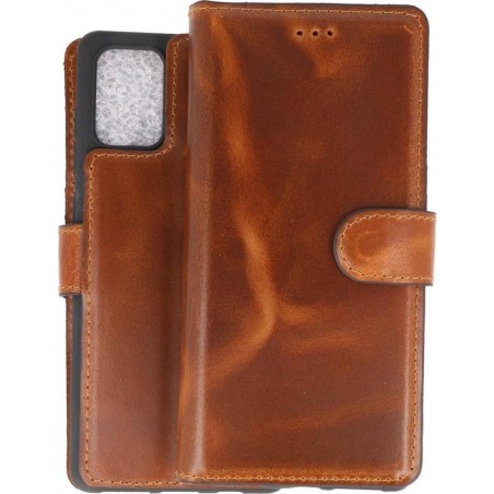 BAOHU Handmade Leer Telefoonhoesje Wallet Cases voor Samsung Galaxy A71 - Bruin