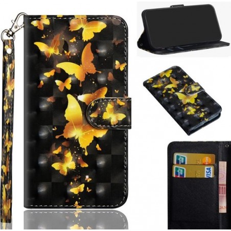 Nokia 6.2 / 7.2 wallet agenda hoesje goud zwart vlinder