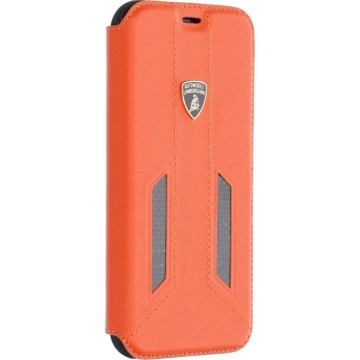 Lamborghini booktype hoesje D6 Serie Apple iPhone X-Xs Oranje - Genuine Leather - Echt leer