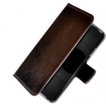 Pearlycase® Echt Lederen Wallet Bookcase Apple iPhone 7 Plus met de handgemaakte Donkerbruin Leren Telefoonhoesje