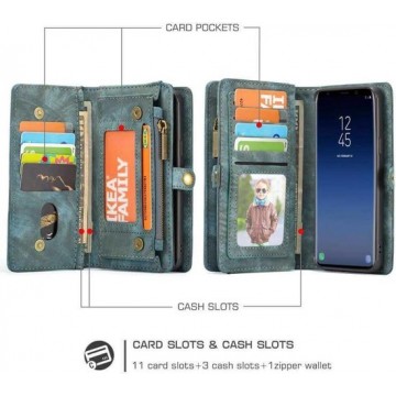 CaseMe Vintage Wallet Case Hoesje Samsung Galaxy S9 Plus - Blauw