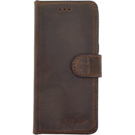 GALATA® Echte lederen bookcase wallet Samsung Galaxy S9+Plus kaartsleuven handarbeid door ambachtslieden mokka bruin hoesje