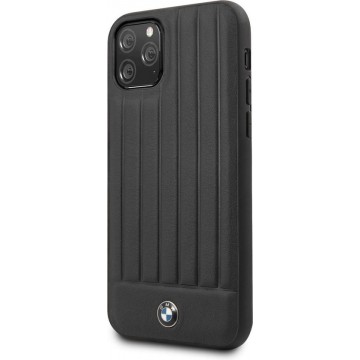 BMW Backcover hoesje Stamped Lines geschikt voor Apple iPhone 11 Pro - Zwart - Real Leather - BMHCN58POCBK