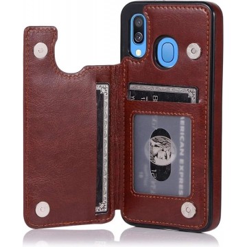 Samsung Galaxy A40 wallet case - bruin + glazen screen protector