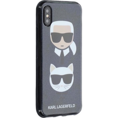 Karl Lagerfeld Backcover hoesje Zwart - Karl + Choupette - iPhone X-Xs - Siliconen rand
