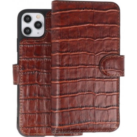 BAOHU Krokodil Handmade Leer Telefoonhoesje Wallet Cases voor iPhone 11 Pro Max Bruin