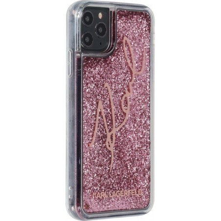 Karl Lagerfeld Backcover hoesje Glitter geschikt voor Apple iPhone 11 Pro Max - Rose Gold - Signature - KLHCN65TRKSRG
