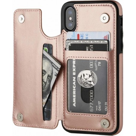 Wallet Case iPhone X / Xs - roze met Privacy Glas