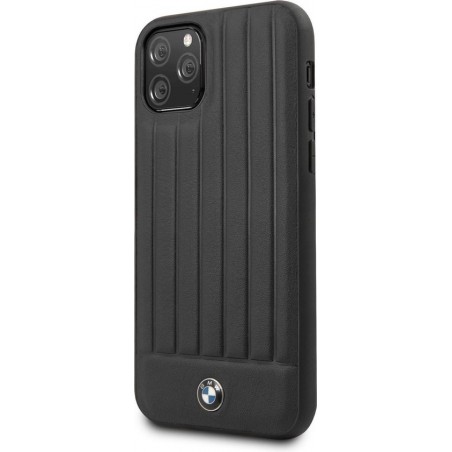 BMW Backcover hoesje Stamped Lines geschikt voor Apple iPhone 11 Pro Max - Zwart - Real Leather - BMHCN65POCBK