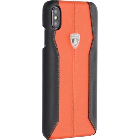 Lamborghini backcover hoesje D1 Serie Apple iPhone Xs Max Oranje - Genuine Leather - Echt leer