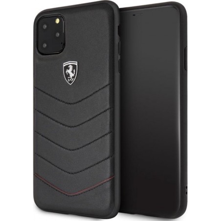 iPhone 11 Pro Max Backcase hoesje - Ferrari - Effen Zwart - Leer