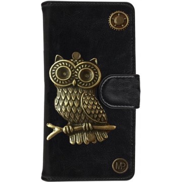 MP Case® PU Leder Mystiek design Zwart Hoesje voor Samsung Galaxy S6 Edge Uil Figuur book case wallet case