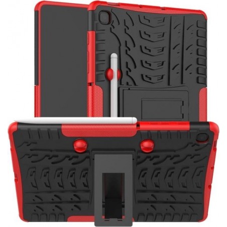 Let op type!! Voor Samsung Galaxy S6 Lite Tire Texture TPU+PC Shockproof Case   met Holder & Pen Tray(Red)