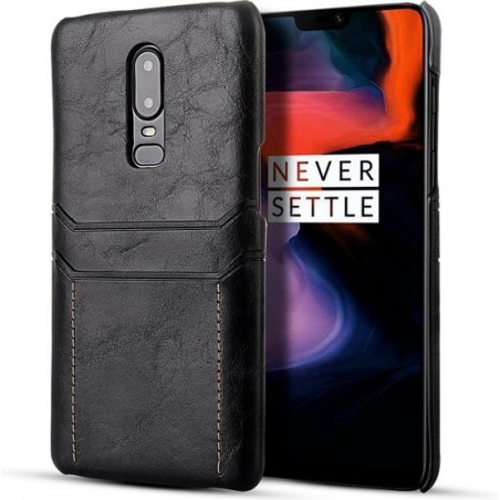 Voor OnePlus 6 Calf Texture PU + PC beschermhoes met kaartsleuven (zwart)