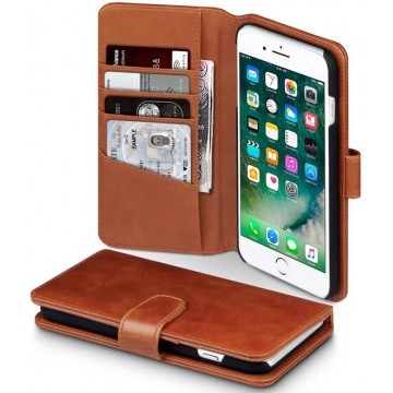 Qubits luxe echt lederen wallet hoes iPhone 7 Plus / 8 Plus cognac