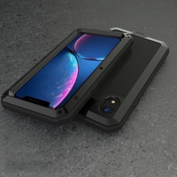 Waterdicht stofdicht schokbestendig aluminium + gehard glas + siliconen hoesje voor iPhone XR (zwart)