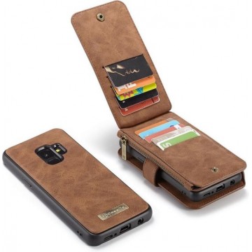 Hoesje voor Samsung Galaxy S9 Plus (S9+), CaseMe 2-in-1 wallet case, 007 serie, bruin