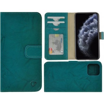 iPhone 11 Pro hoesje - Bookcase - Portemonnee Hoes Delux Echt leer Wallet case Turquoise