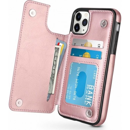 iPhone 11 Pro wallet case - roze met Privacy Glas