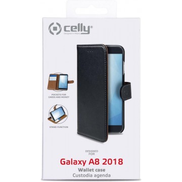 Celly - Samsung Galaxy A8 (2018) - Wally Bookcase Black - Openklap Hoesje Samsung Galaxy A8 - Samsung Case Black