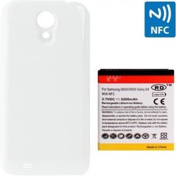 6200mAh vervangende mobiele telefoon batterij met NFC & Cover achterdeur voor Galaxy S IV / i9500 (wit)
