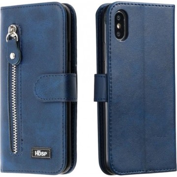 Voor iPhone XS Max rits horizontale flip lederen tas met portemonnee en houder & kaartsleuven (blauw)