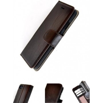 Pearlycase Echt Leder Donkerbruin Wallet Bookcase Hoesje voor Apple iPhone 7 Plus