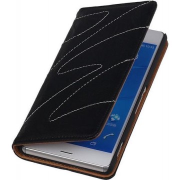 Sony Xperia Z3 - Echt Leer Map Hoesje - Zwart - Book Case Wallet Cover
