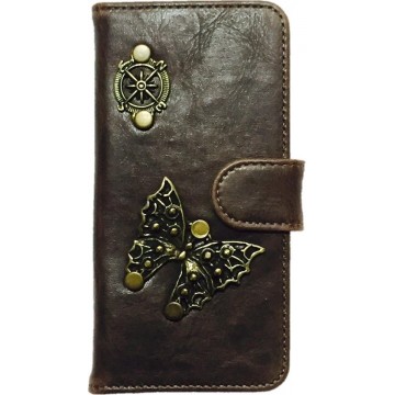 MP Case® PU Leder mystiek design Mocca Hoesje voor Apple iPhone 7 / 8 /  Vlinder Figuur book case wallet case
