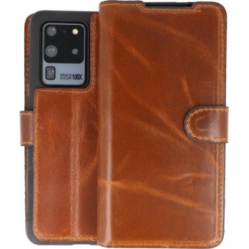 BAOHU Handmade Leer Telefoonhoesje Wallet Cases voor Samsung Galaxy S20 Ultra - Bruin