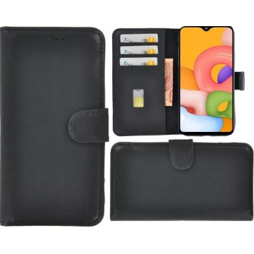 Samsung Galaxy A01 hoesje - Bookcase - Portemonnee Hoes Echt leer Wallet case Zwart