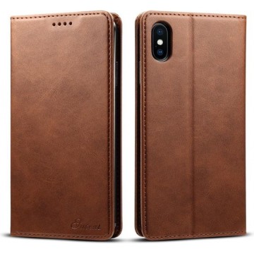 Suteni Calf Texture Horizontale Flip Leather Case voor iPhone XS Max, met houder & kaartsleuven & portemonnee (koffie)